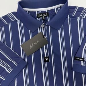 Bad‎ Birdie Mens Ridge Polo Shirt Winning Streak Cobalt Stripe Medium NEW
